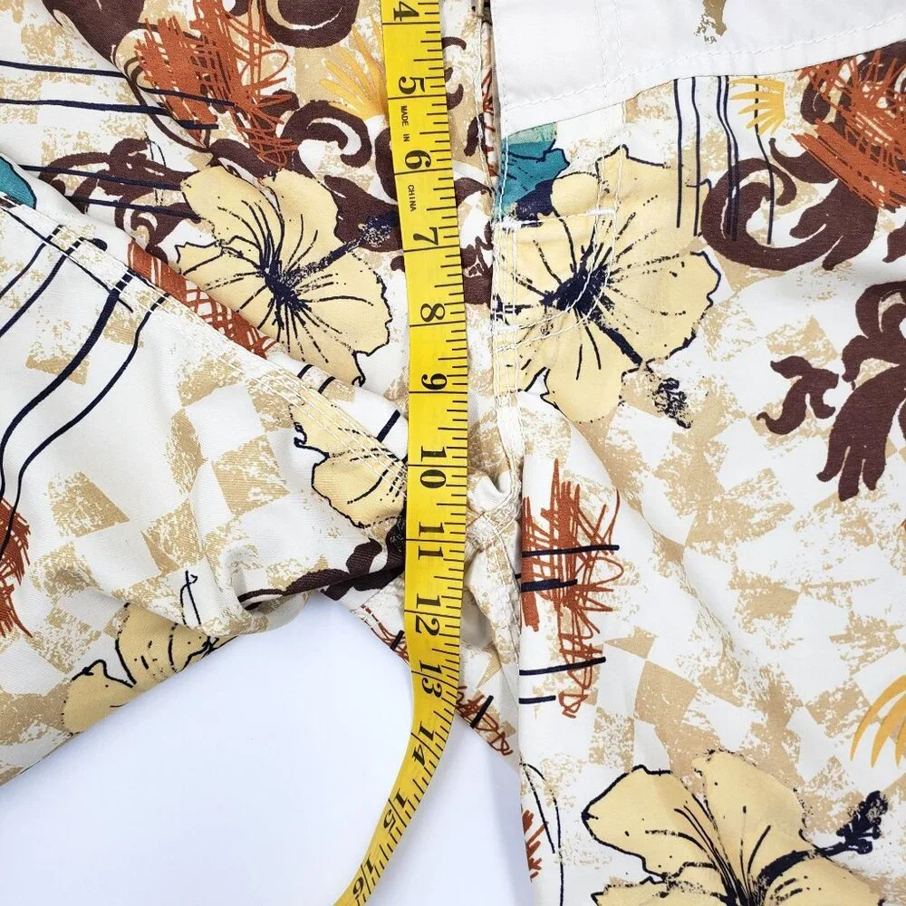 Aeropostale Aero Surf Board Shorts Swim Trunks Tropical Hawaiian Tan Mens Size M